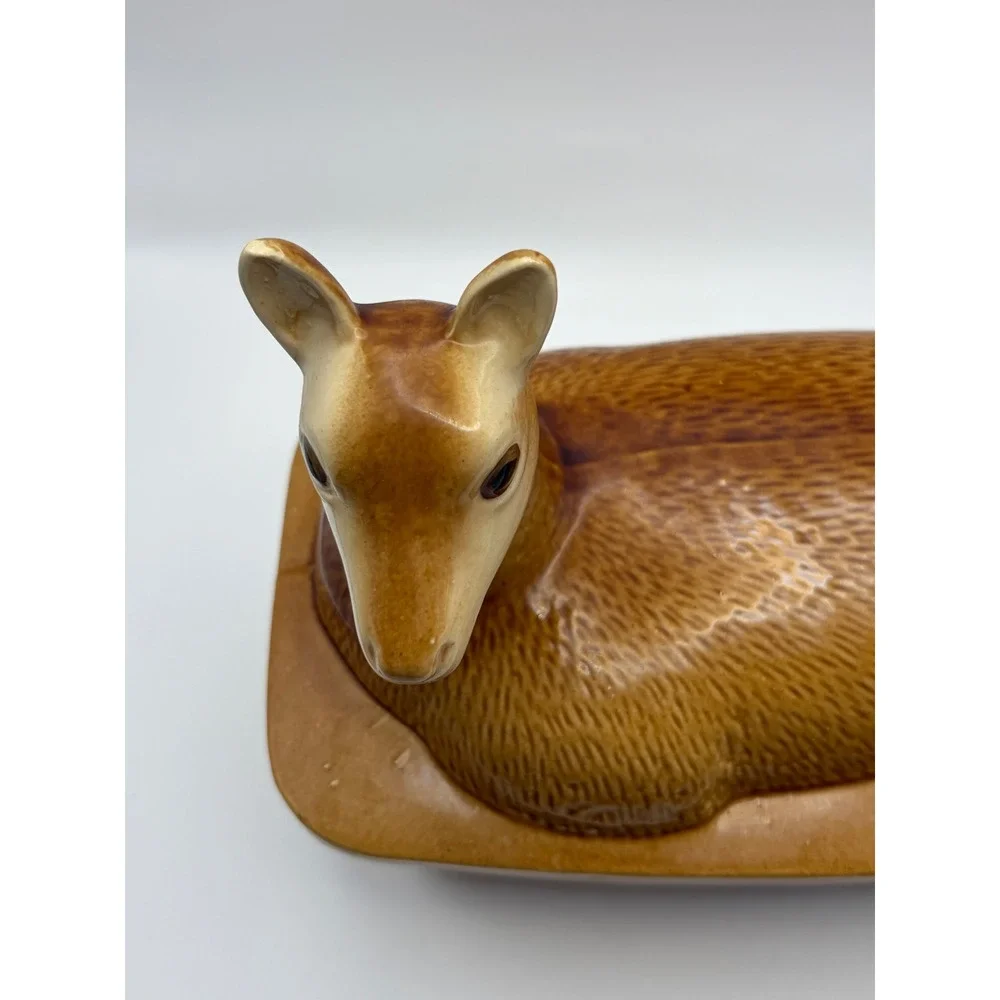 French Vintage Handmade Lidded Deer Terrine Casserole Serving Dish Pâté Dish